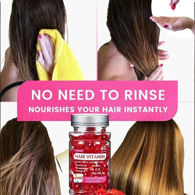 Moroccan Argan Vitamin Hair Oil Capsules - Repair & Nourish Damaged Hair (40 Count)
