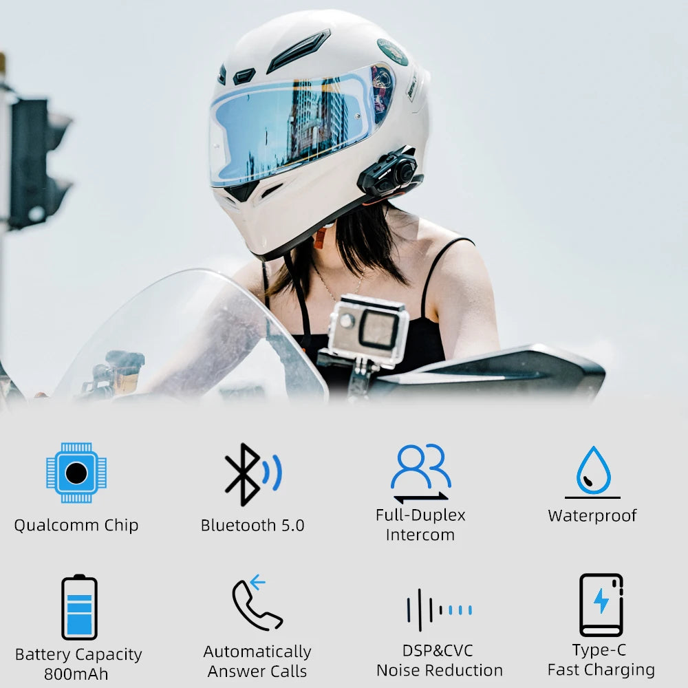 Wayxin t2 motocyklowy interkom bluetooth - 2 jeźdźców, 300m, bt 5.1, wodoodporny zestaw słuchawkowy