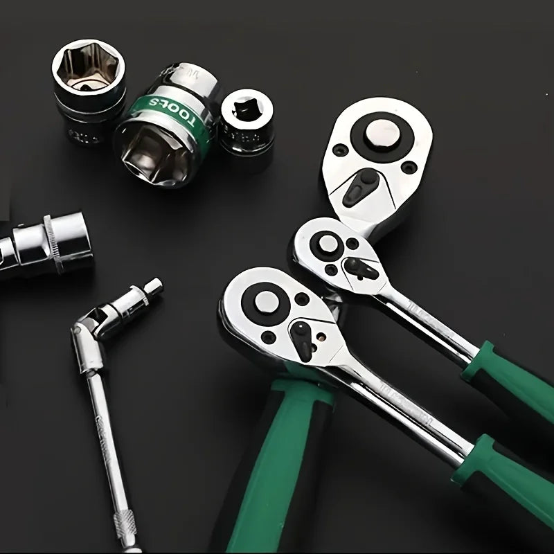 Zestaw kluczy nasadowych 1/4"-3/8"-1/2" z grzechotkami 72-zębnymi do napraw samochodowych