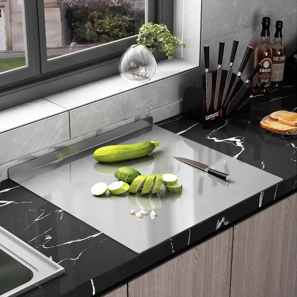 L-Shaped Stainless Steel Chopping Board - Large, Double-Sided Kitchen Tool