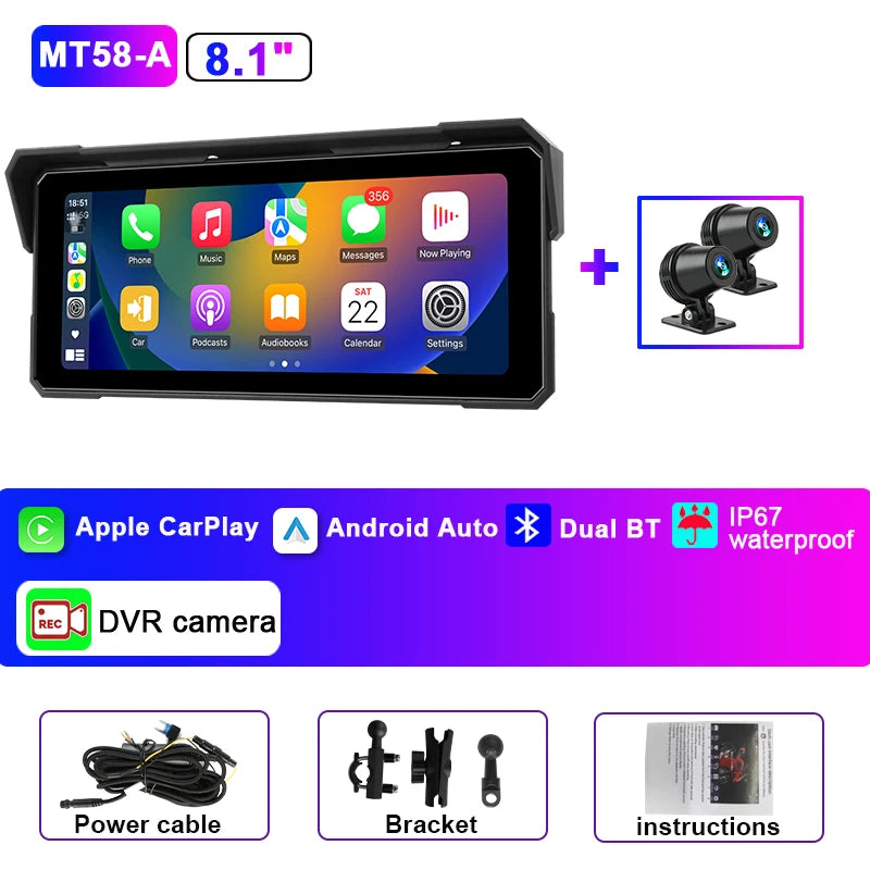 Monitor motocyklowy jansite 8.1" 4k z rejestratorem dvr, carplay i gps
