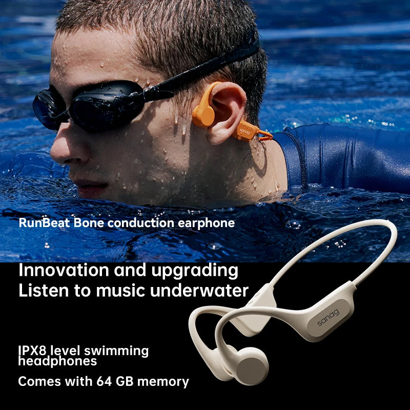 Słuchawki pływackie sanag b60s z przewodnictwem kostnym ipx8 bluetooth mp3