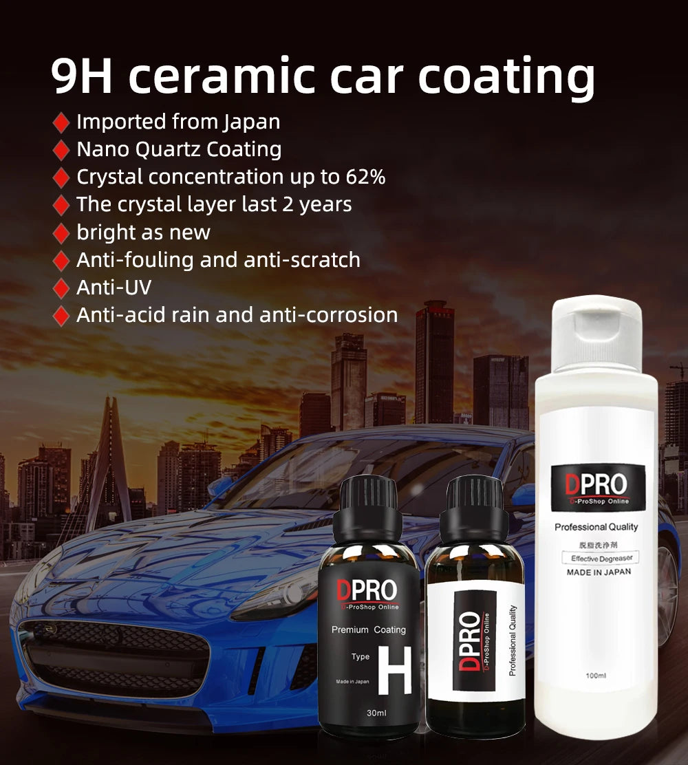 Zestaw ceramicznej powłoki samochodowej dpro 9h - płynne szkło, nano ochrona lakieru