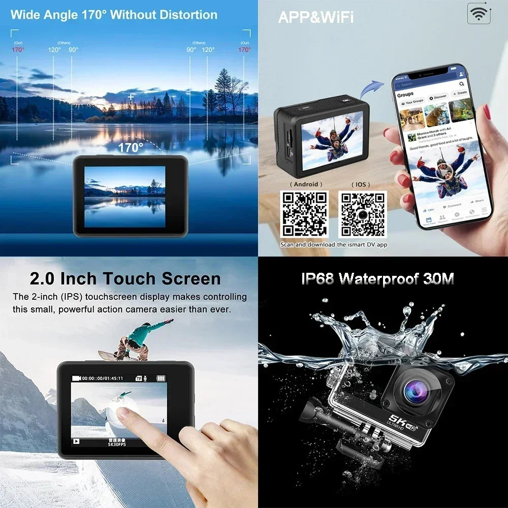 Kamera sportowa sony imx576 5k 4k60fps wodoodporna 48mp z wi-fi