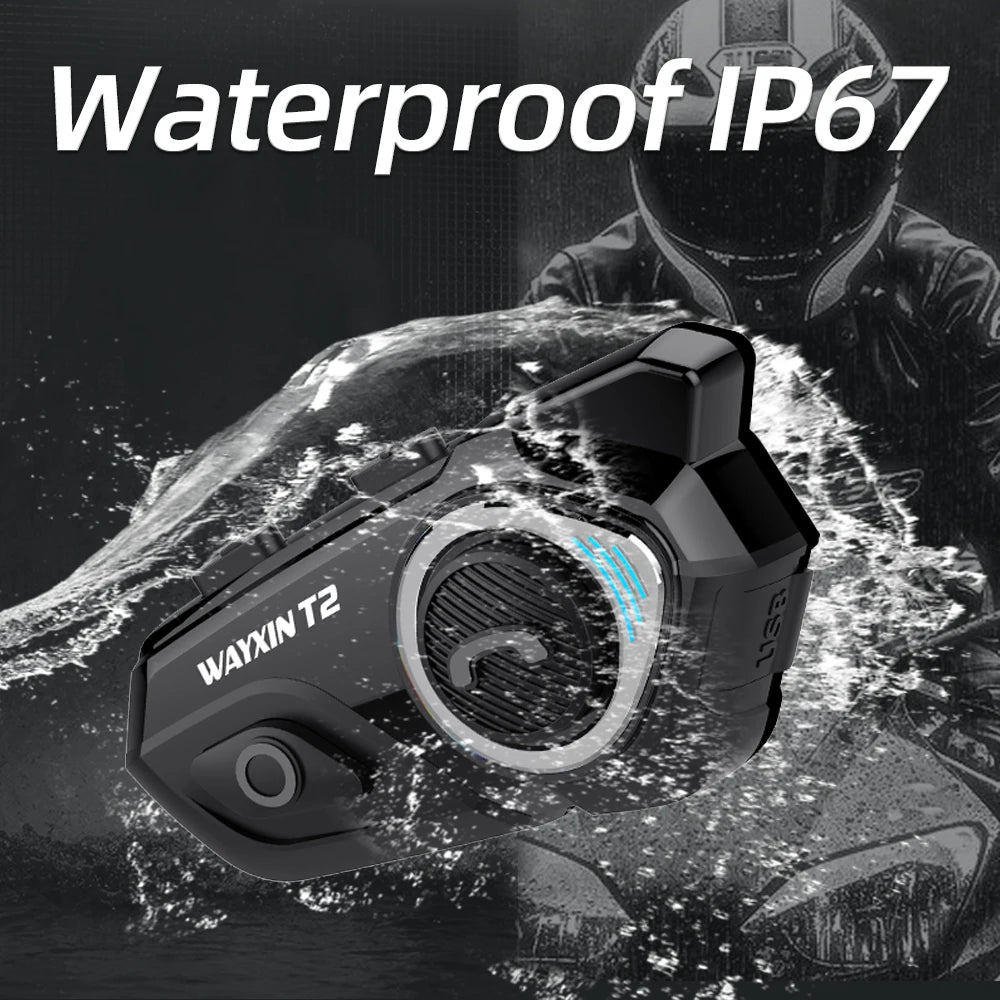 Wayxin t2 motocyklowy interkom bluetooth - 2 jeźdźców, 300m, bt 5.1, wodoodporny zestaw słuchawkowy