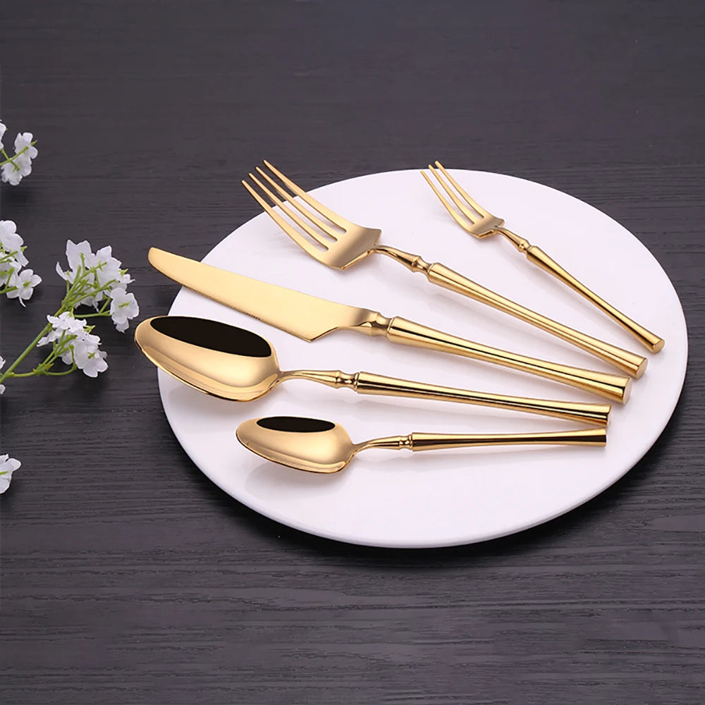 Luxury Gold Cutlery Set - Stainless Steel Dinnerware Flatware (10-30 Pcs)