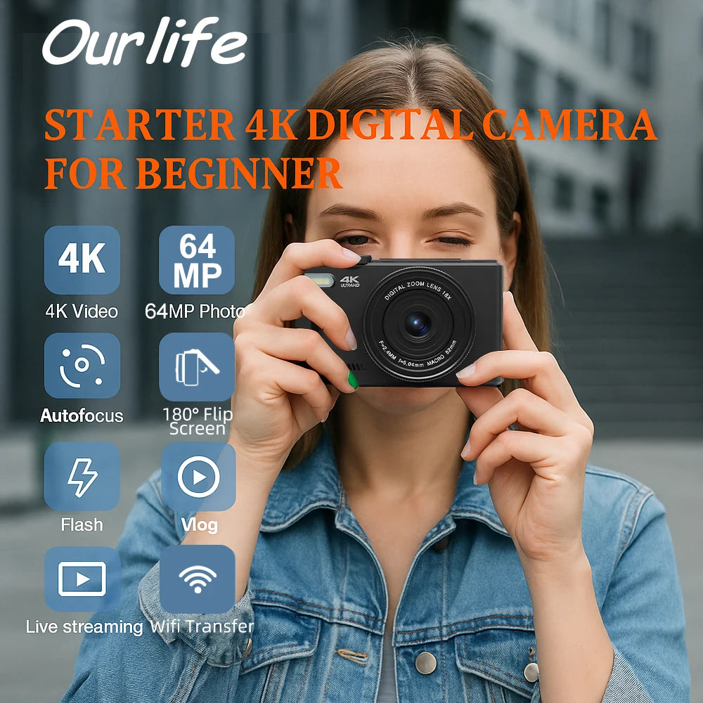 Kamera cyfrowa ourlife ac600 4k 64mp do vlogowania
