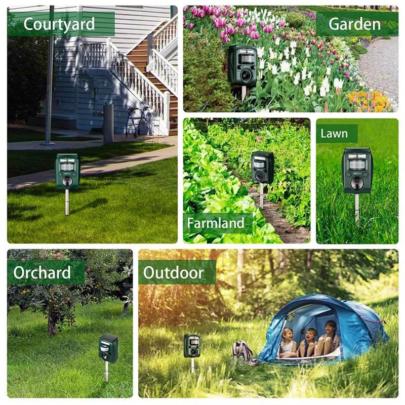Solar Ultrasonic Animal Repeller Outdoor Pest Control with PIR Sensor