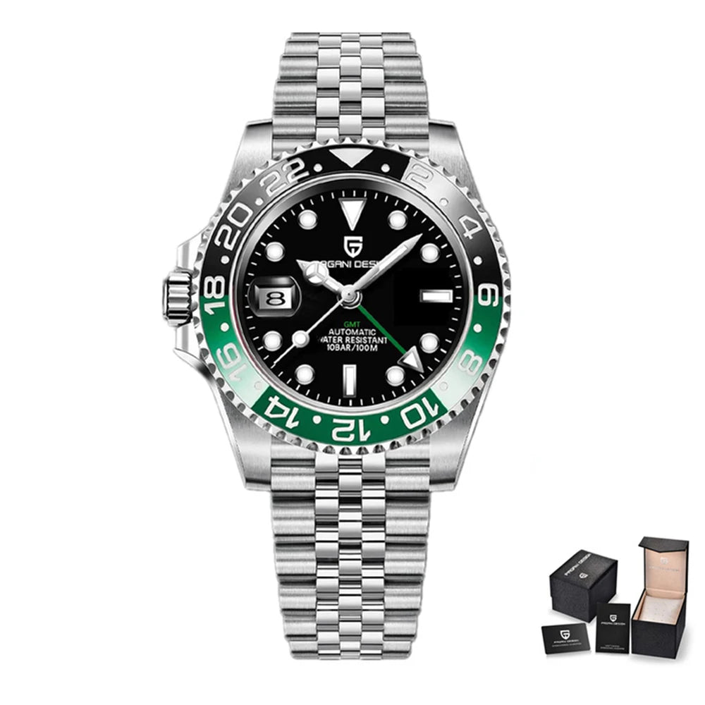 Zegarek mechaniczny męski pagani design pd-1662 luksusowy gmt - szafir, stal, wodoodporny 100m