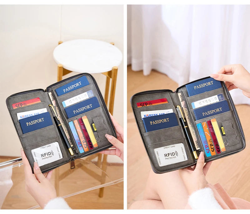 Wielofunkcyjny portfel podróżny z klipsem na paszport i karty – blokada rfid