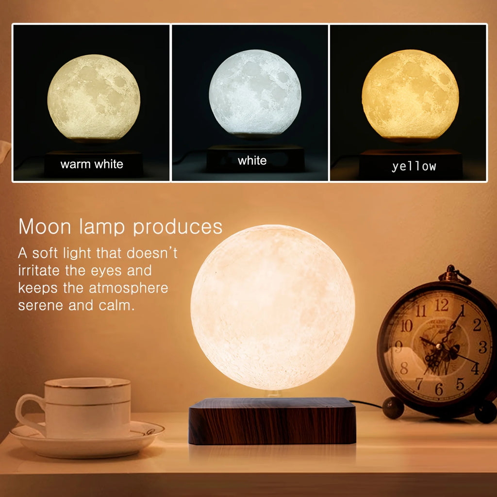 Lewitująca lampa księżycowa – magnetyczna pływająca lampka nocna led 3d z drewnianą podstawą
