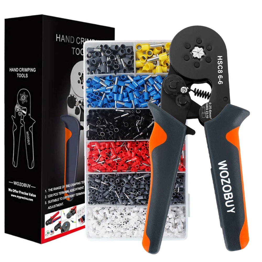 WOZOBUY Ferrule Crimping Tool Kit - Self-Adjustable Ratchet Wire Crimper