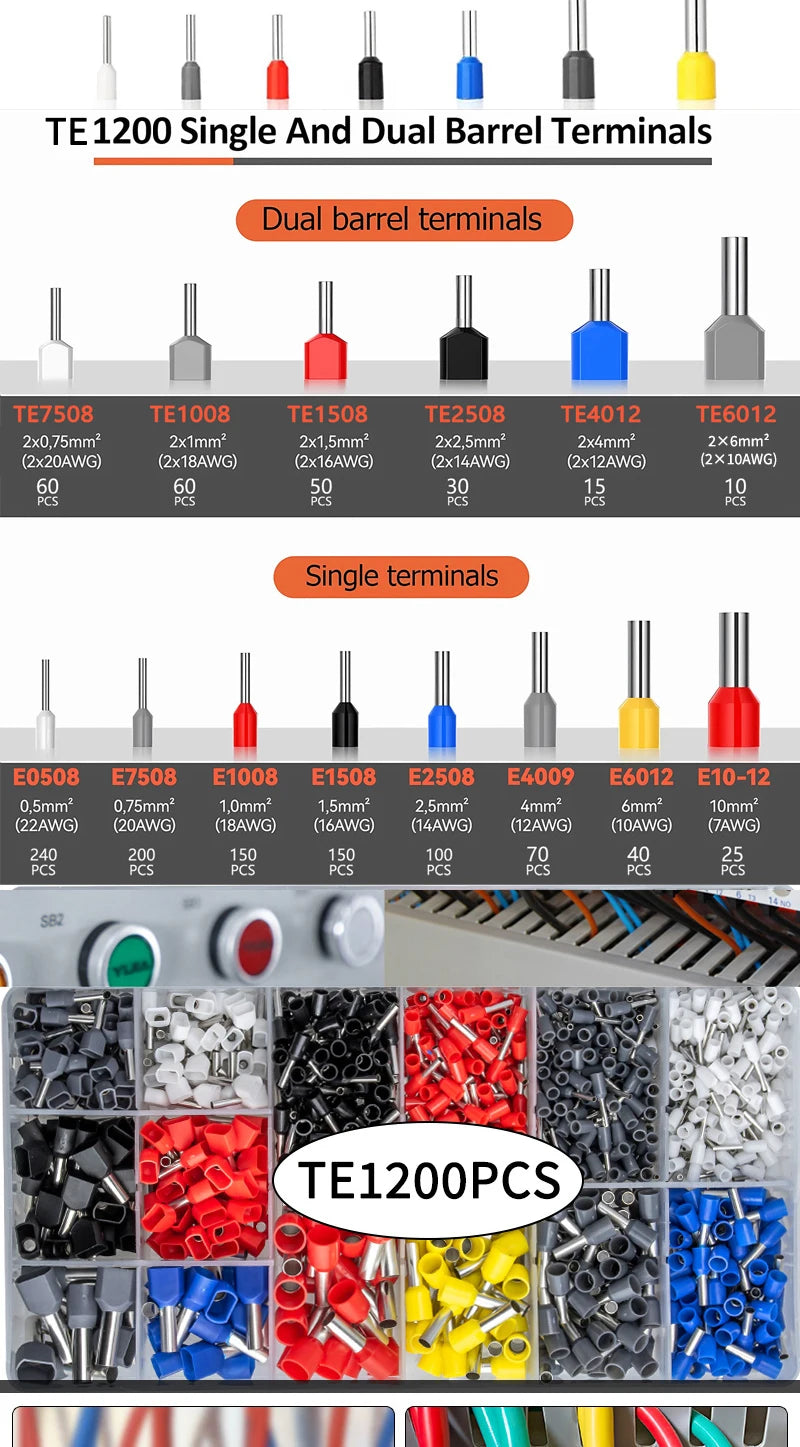 Hexagonal Self-Adjustable Ratchet Ferrule Crimping Tool Kit 23-7AWG | Precision Electrical Connectors