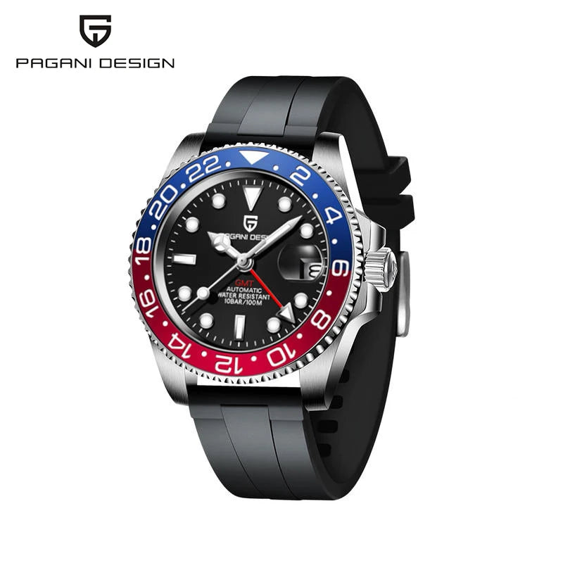 Zegarek mechaniczny męski pagani design pd-1662 luksusowy gmt - szafir, stal, wodoodporny 100m