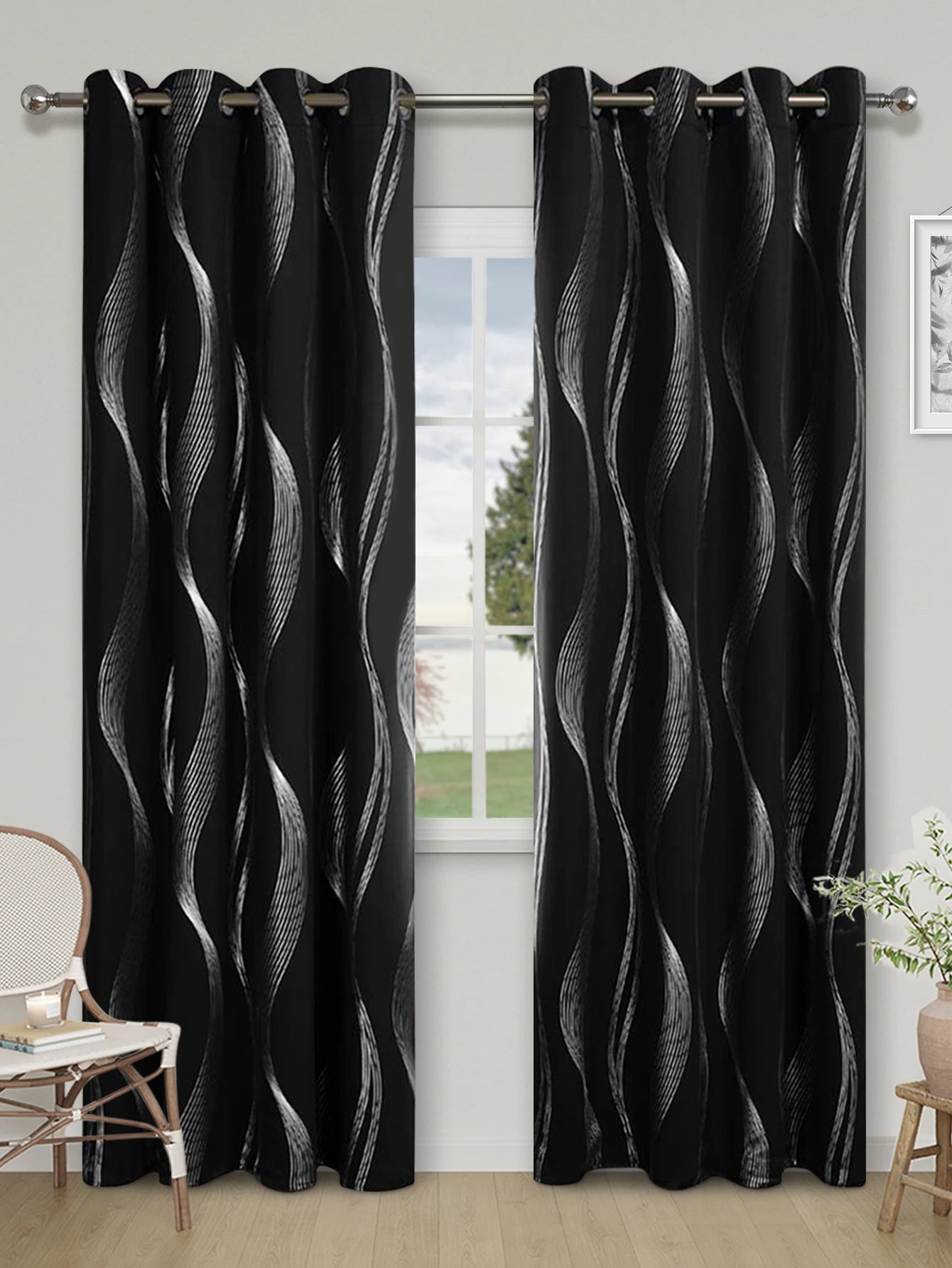 Silver Wave Blackout Curtains: Thermal Insulation & Ultimate Room Darkening