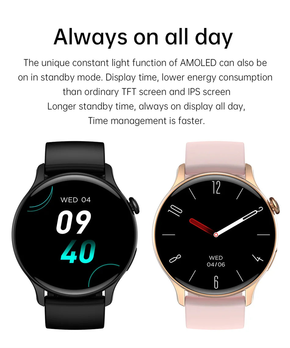 Damski elegancki smartwatch amoled z gps i rozmowami bluetooth