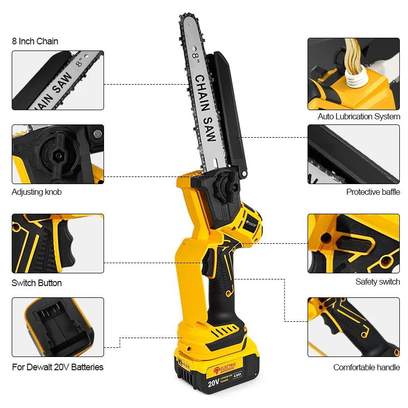 8-calowa 1380w bezszczotkowa elektryczna pilarka łańcuchowa – profesjonalna pilarka ogrodowa do baterii dewalt 20v