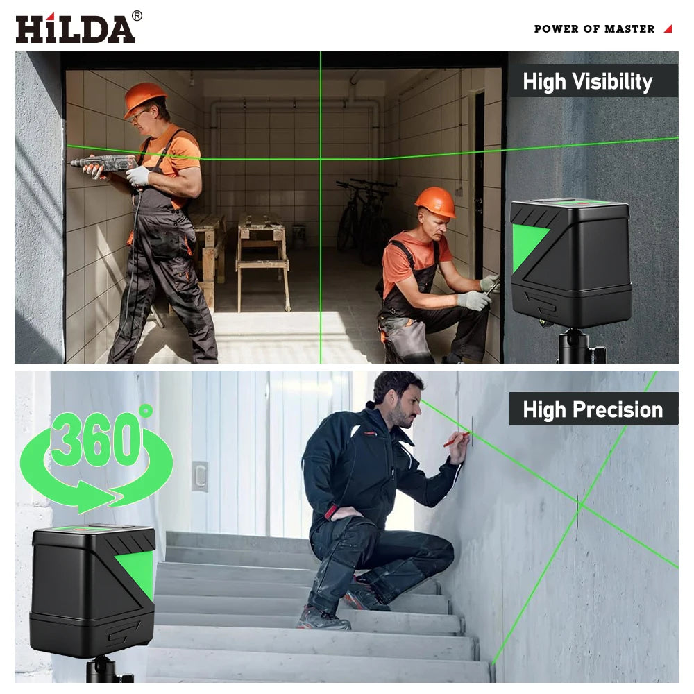 HILDA 2 Lines Green Laser Level - Self-Levelling Cross Line Mini Tool