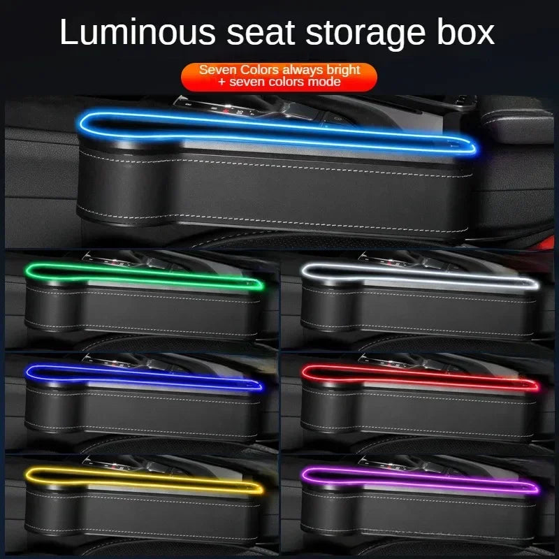 Organizer na lukę w siedzeniu samochodowym z ładowarką usb, led i uchwytem na kubek | schowek