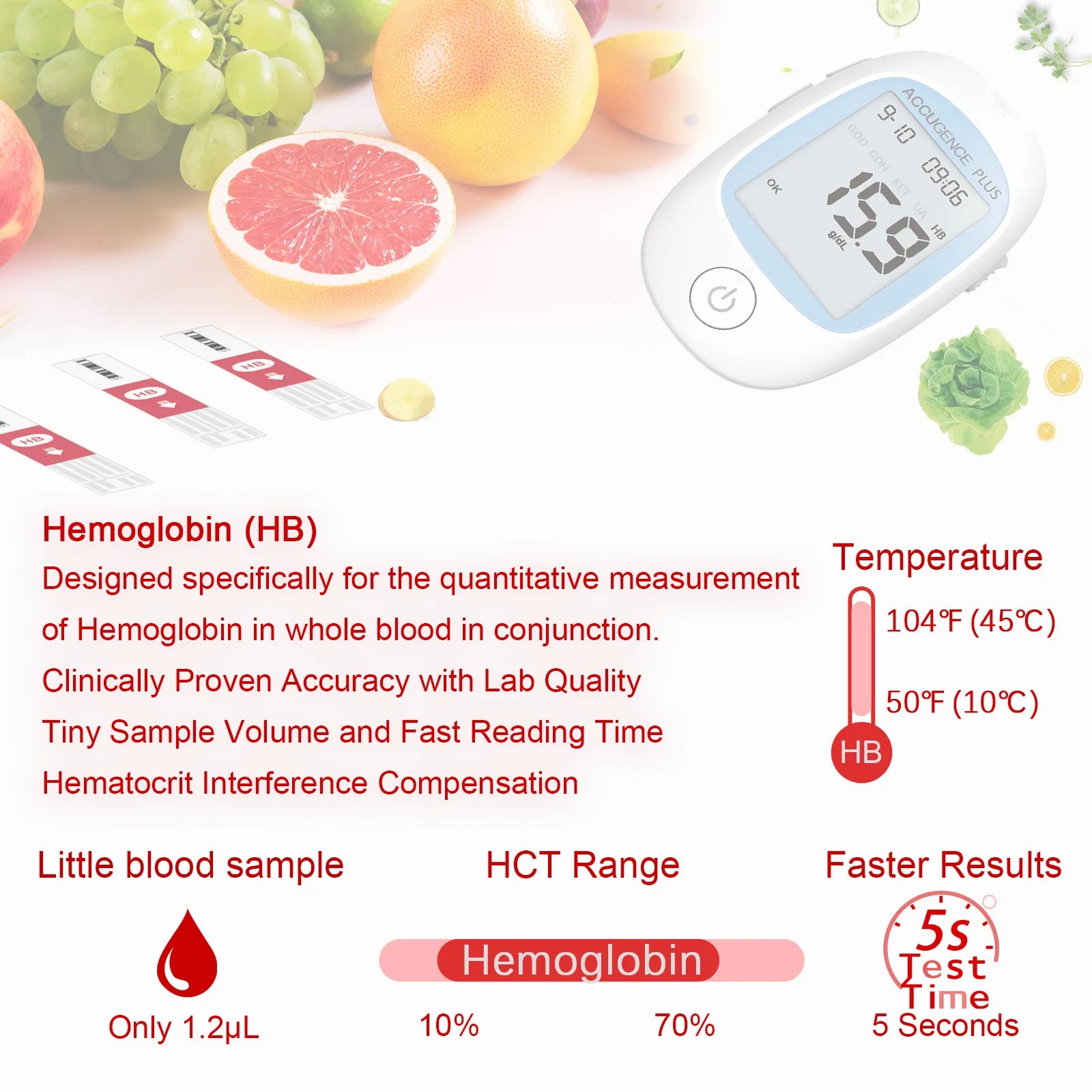 Wielofunkcyjny monitor 4w1: testy hemoglobiny, ketonów, glukozy, kwasu moczowego