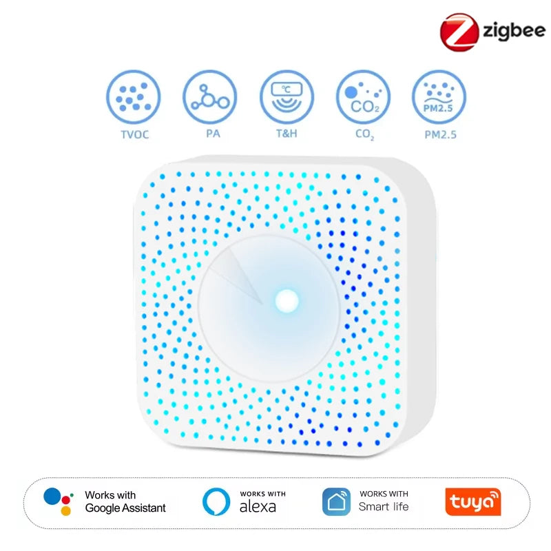 Inteligentny monitor jakości powietrza tuya zigbee 6-w-1 | detektor środowiska domowego