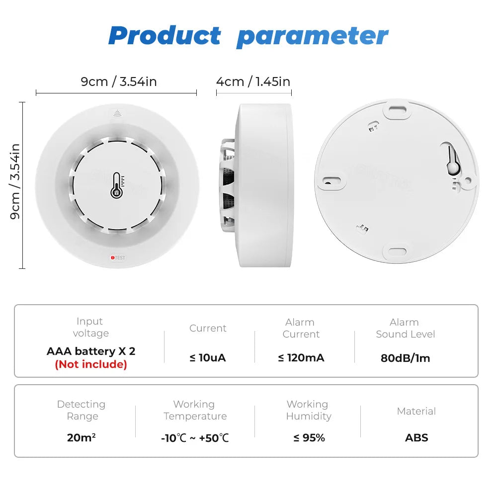 Detektor dymu tuya smart wifi i bluetooth z temperaturą i wilgotnością