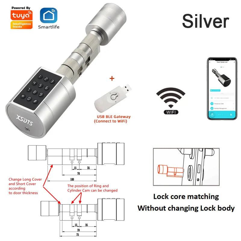 Tuya Smart Biometric Door Lock Cylinder - Keypad & App Access