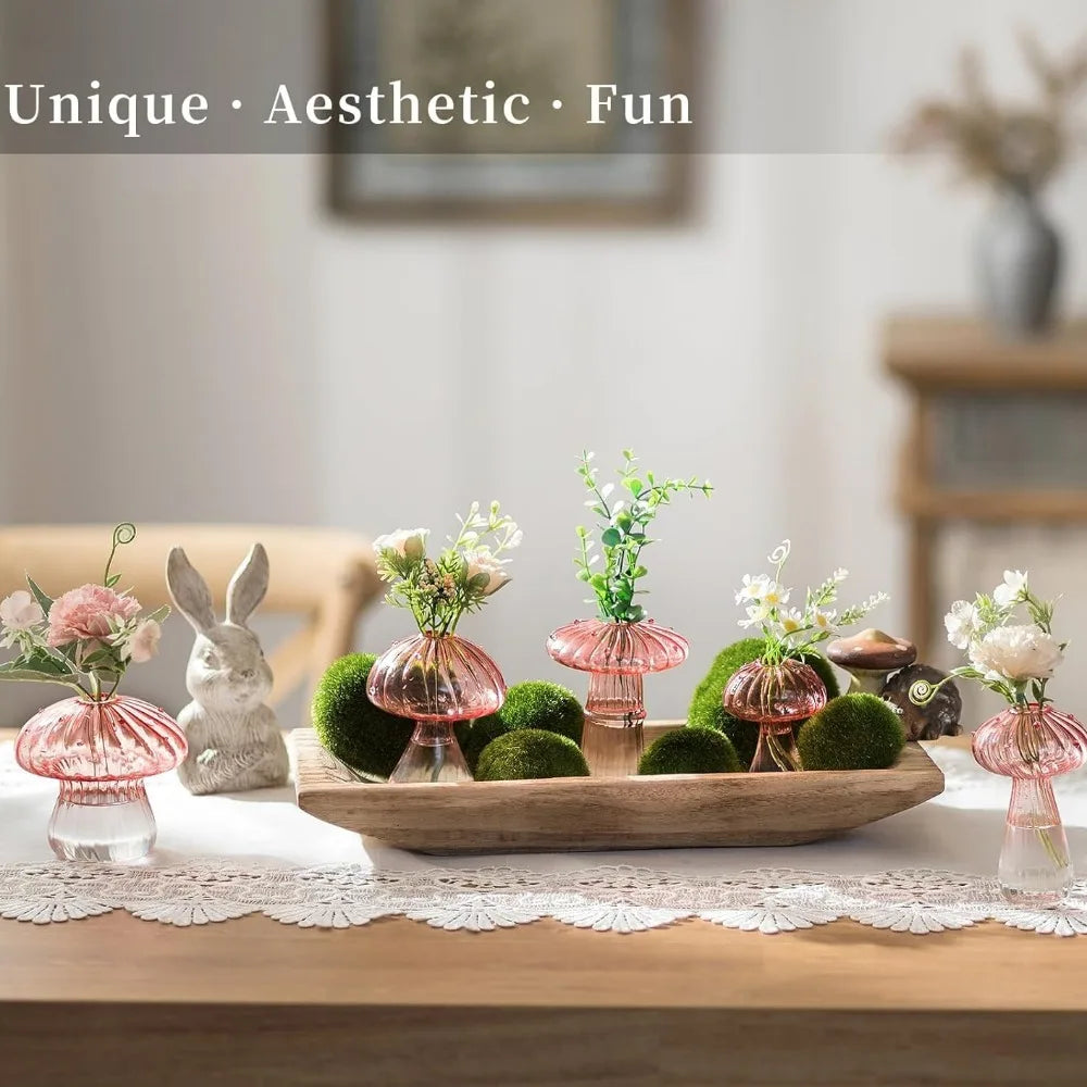 5Pcs Colourful Mushroom Glass Vases | Hydroponic Flower Pots Home Decor