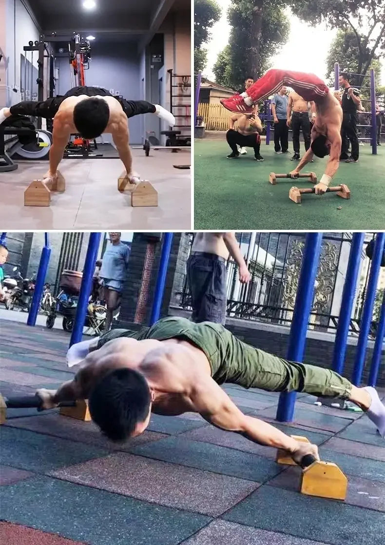 Drewniane uchwyty do pompek i paraletki | antypoślizgowy sprzęt fitness do domu