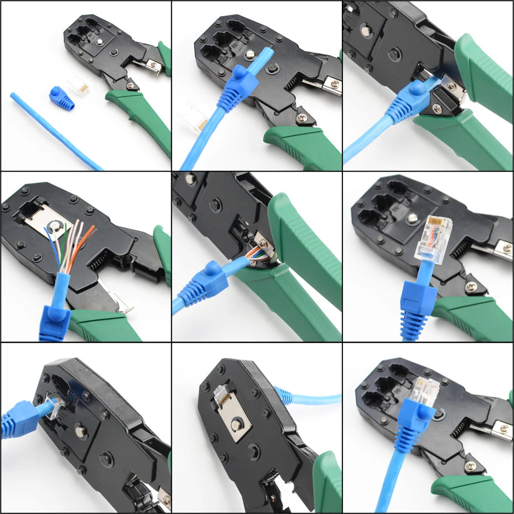 Zestaw narzędzi sieciowych do zaciskania kabli rj45 rj11 i testera lan 12w1