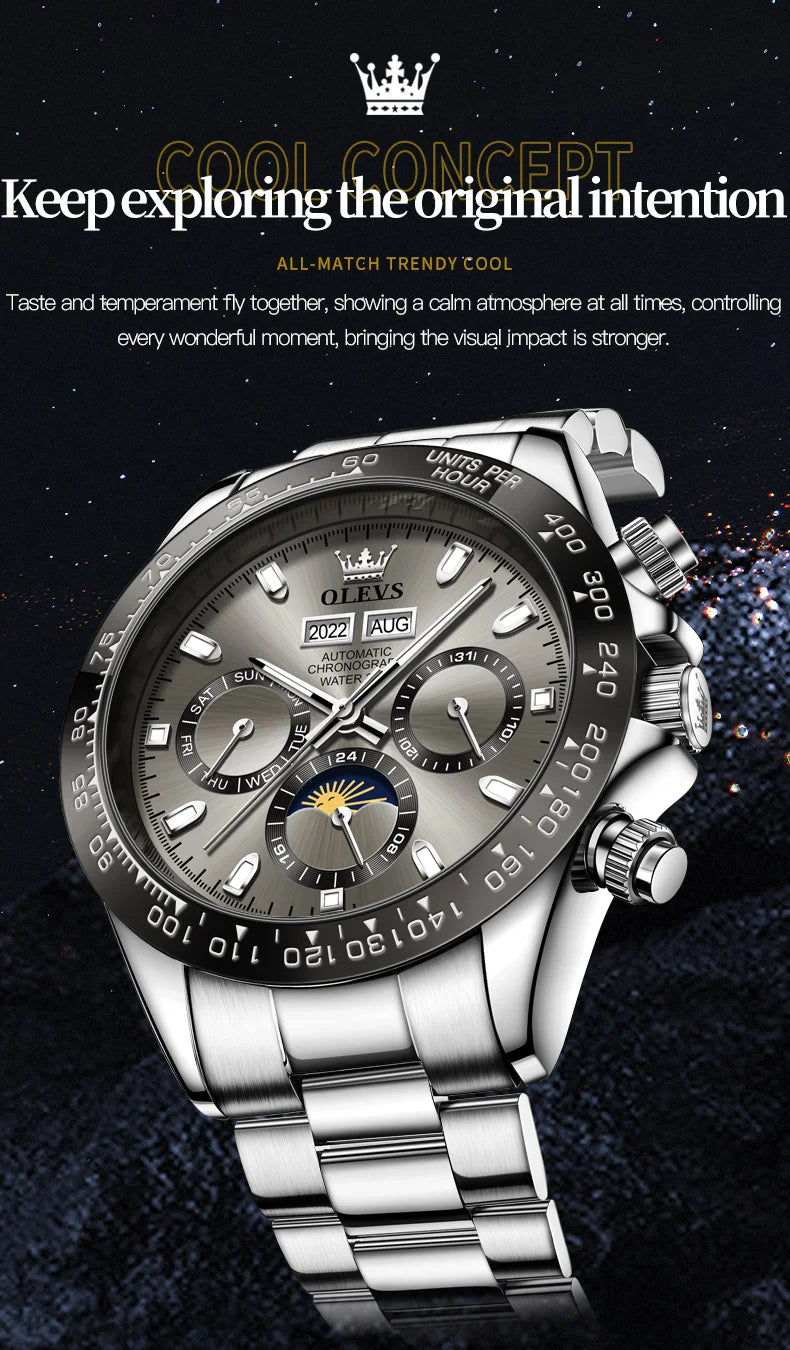 OLEVS 6654 Luxury Automatic Mechanical Chronograph Men's Watch Waterproof Luminous