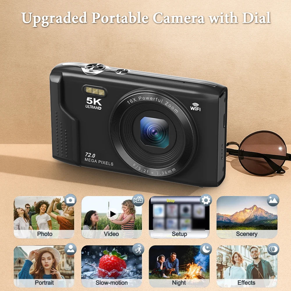 Aparat kompaktowy ourlife 5k 72mp do fotografii vintage i vlogowania