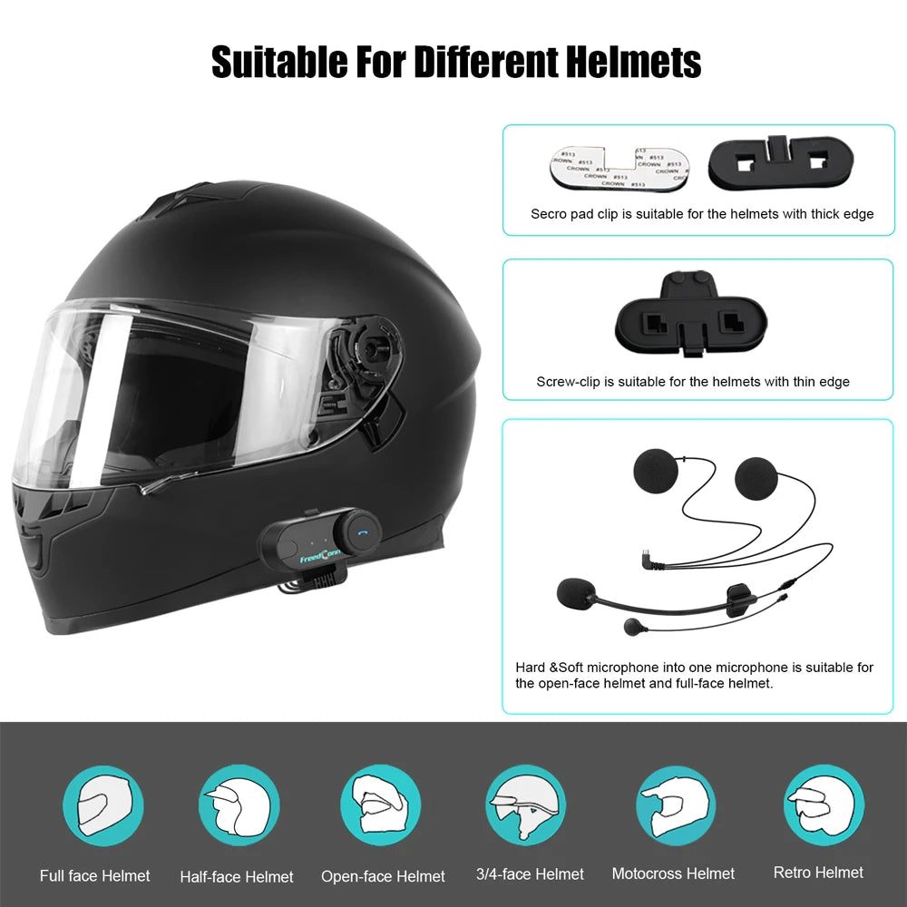 Freedconn t-com vb motocyklowy interkom bluetooth | zestaw słuchawkowy dla 6 motocyklistów i radio fm