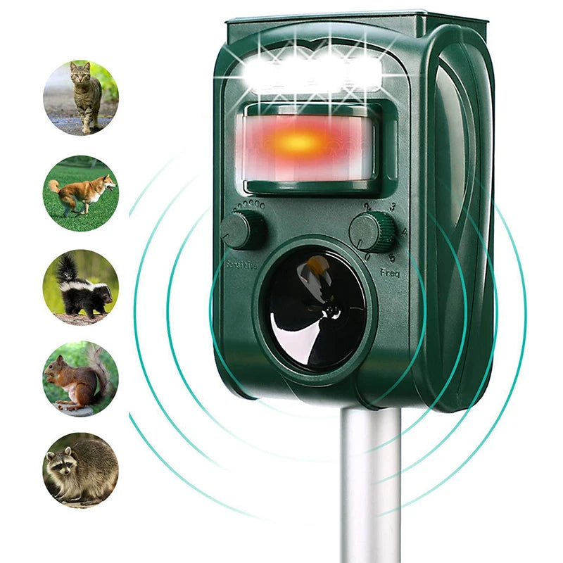 Solar Ultrasonic Animal Repeller Outdoor Pest Control with PIR Sensor