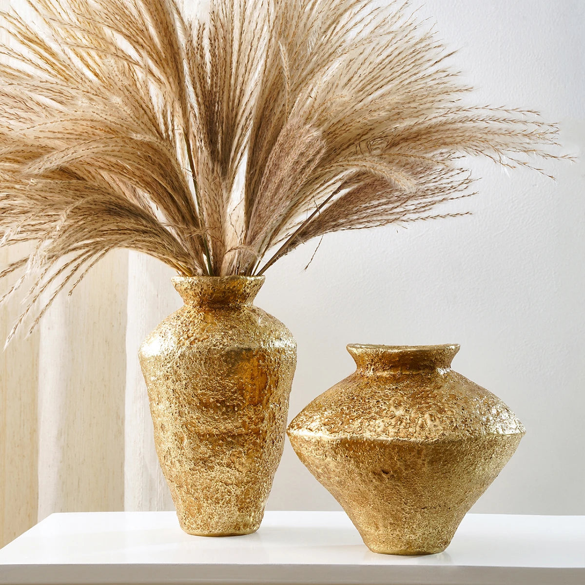 Retro Golden Earthenware Jar Vase - Antique Home Decor