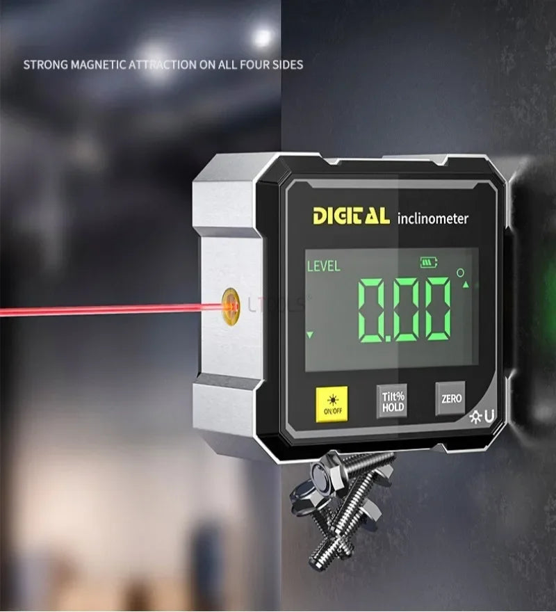 Professional Digital Level Protractor Inclinometer | 360° Magnetic Laser Angle Gauge