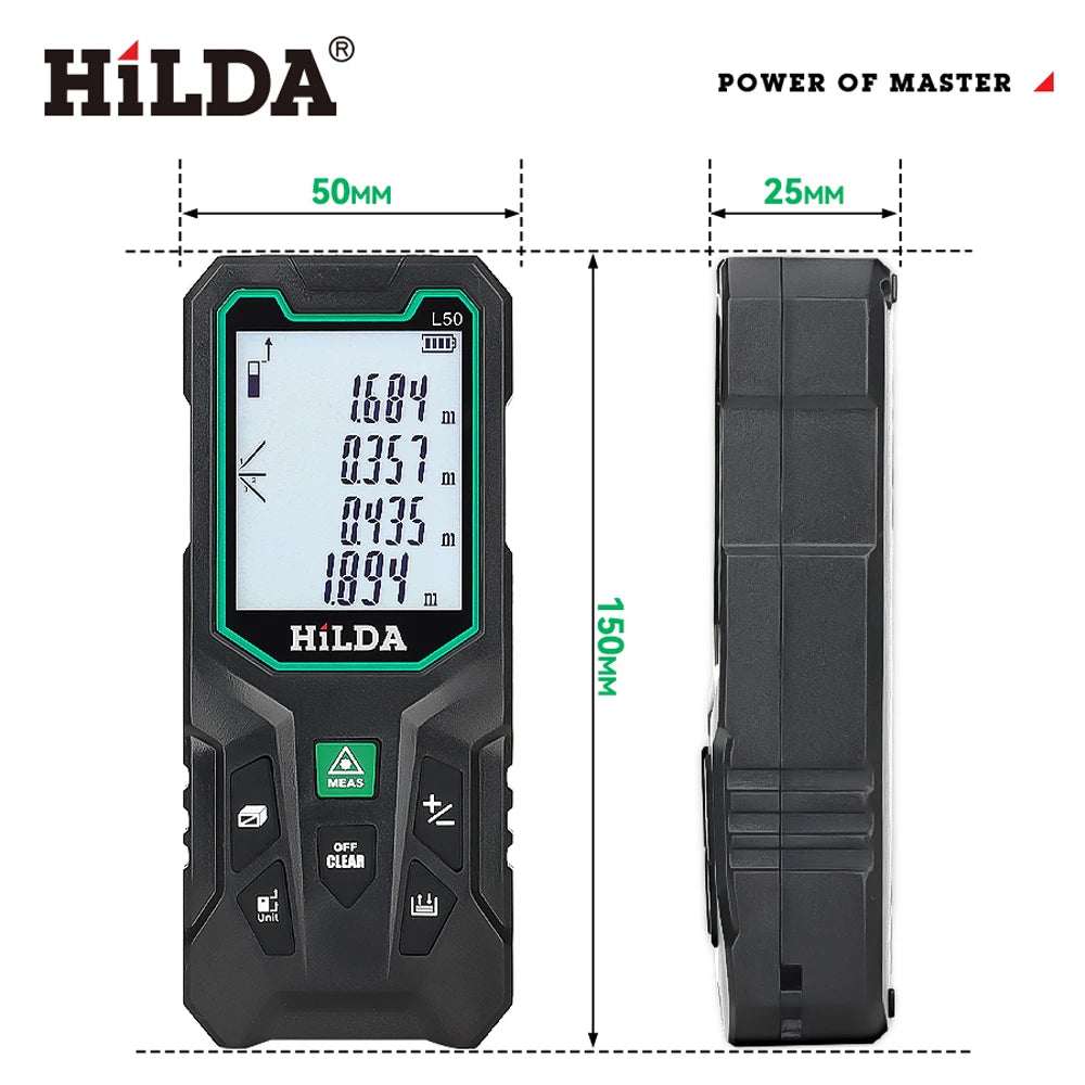HILDA Laser Rangefinder | Digital Red/Green Light Distance Meter 50M-120M