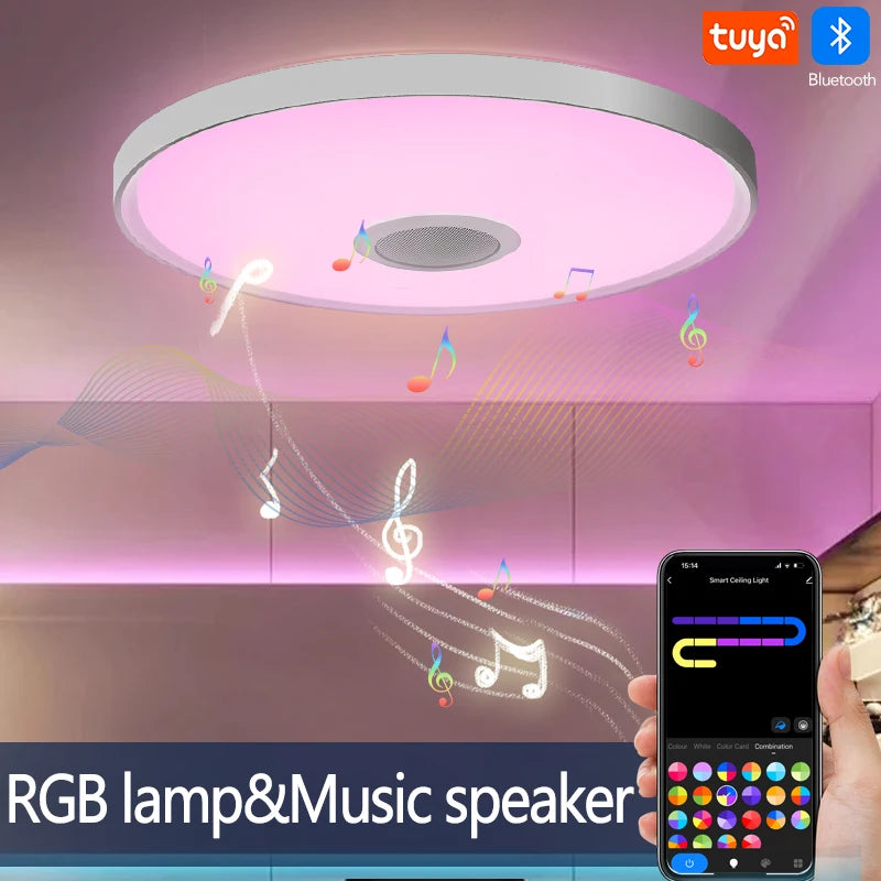 Inteligentna lampa sufitowa led rgb z głośnikiem – ściemnialna, sterowanie aplikacją