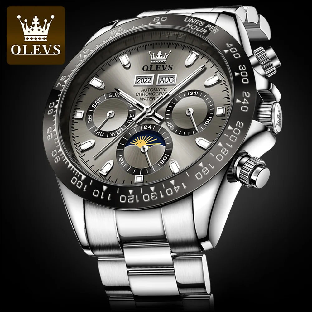 Olevs 6654 luksusowy automatyczny mechaniczny zegarek męski chronograf wodoodporny luminous