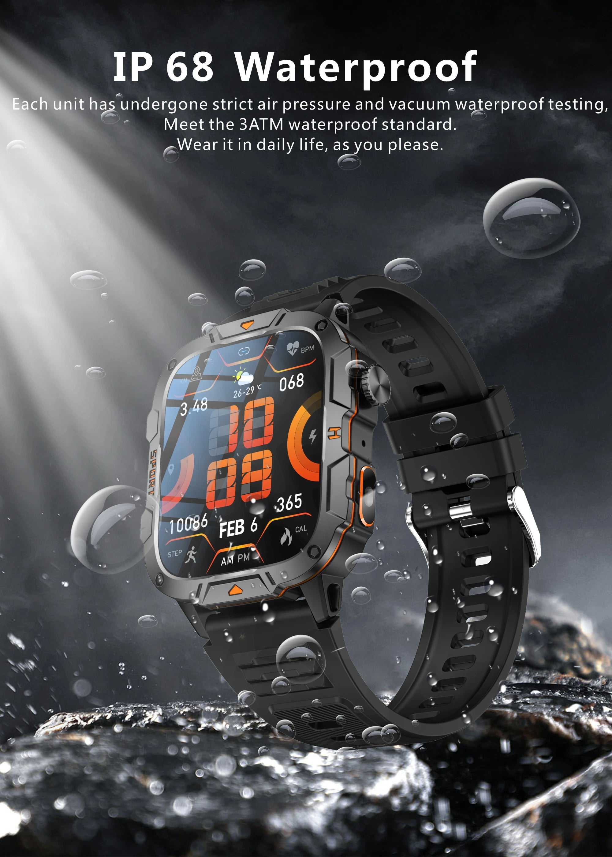 Wojskowy smartwatch dla mężczyzn | wyświetlacz amoled | taktyczny zegarek 5atm