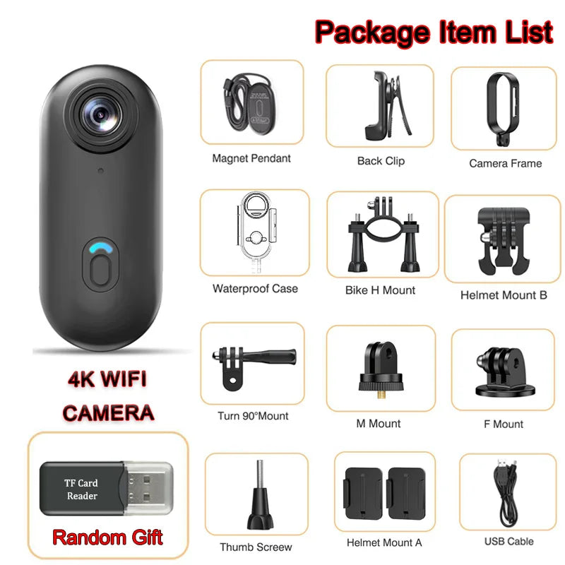 Kamera sportowa 4k mini wifi magnetyczna pov wodoodporna do vlogowania