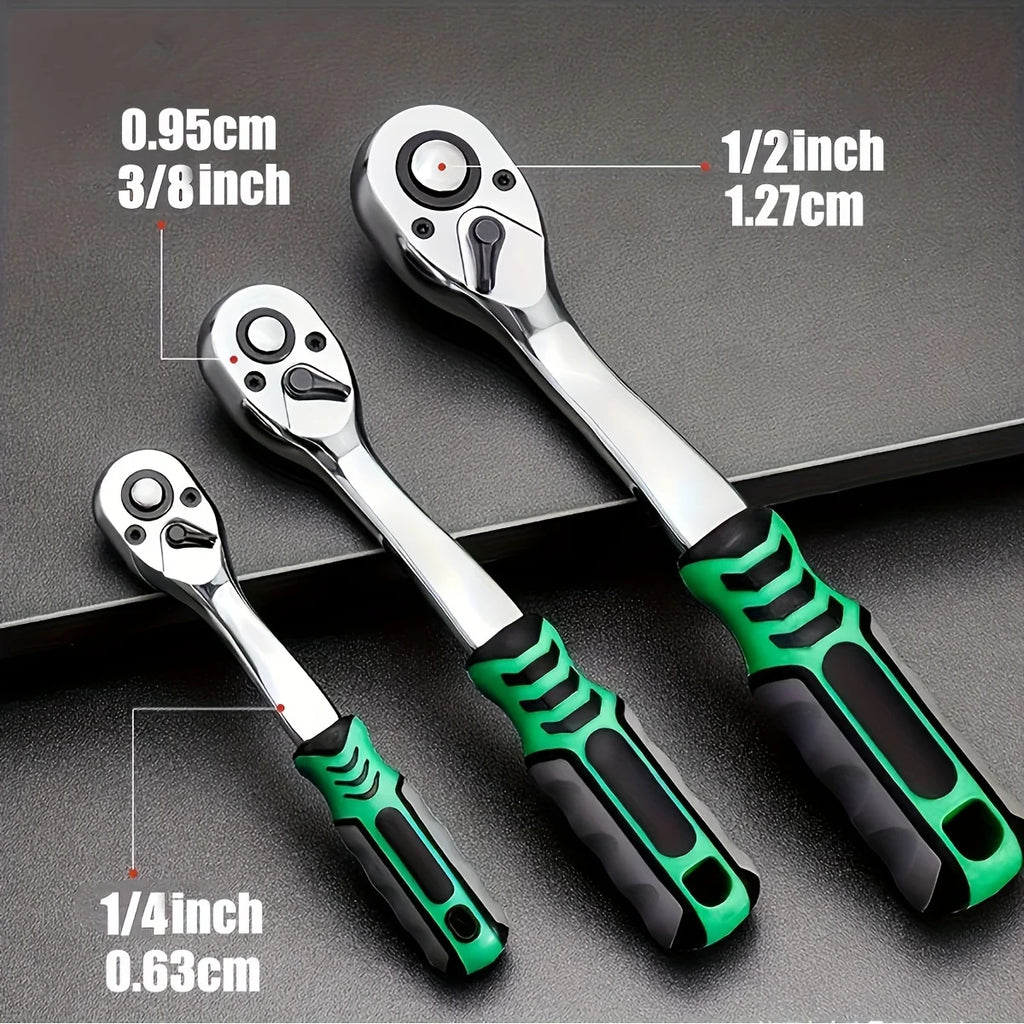 Zestaw kluczy nasadowych 1/4"-3/8"-1/2" z grzechotkami 72-zębnymi do napraw samochodowych