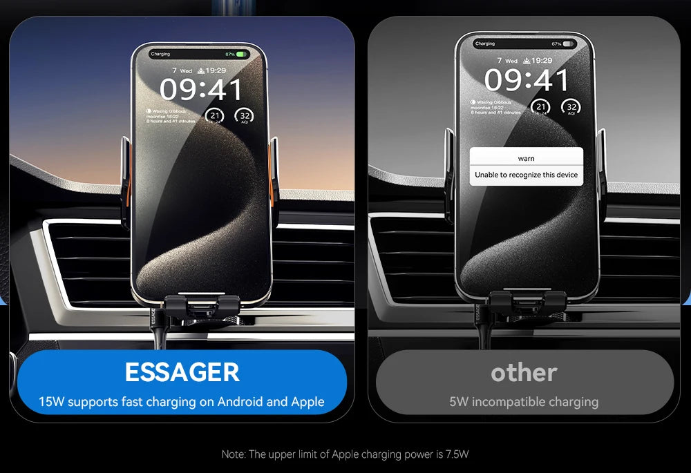 Essager 15w qi szybka bezprzewodowa ładowarka samochodowa i uchwyt na telefon