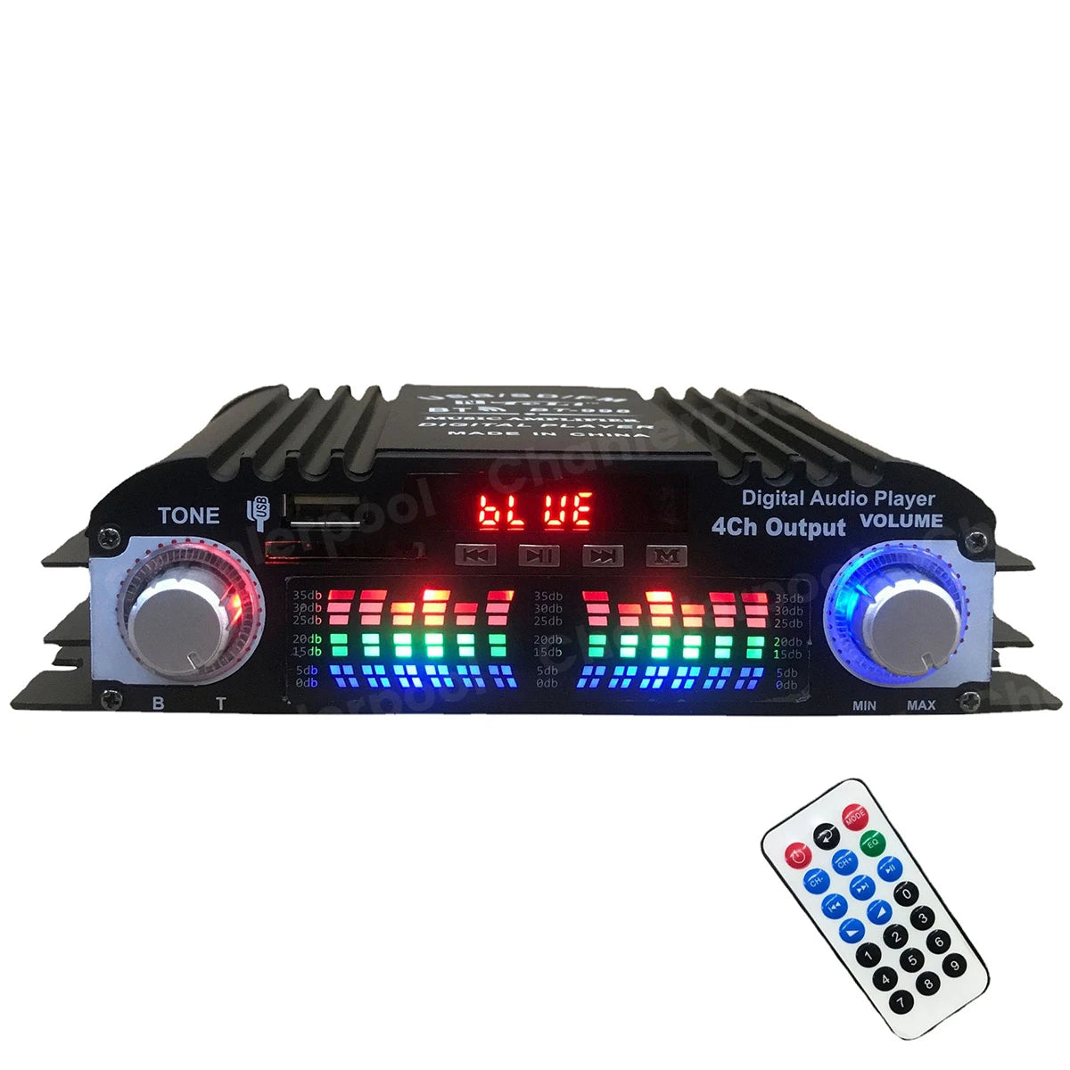 Wzmacniacz dźwięku hi-fi 1600w peak, 4-kanałowy cyfrowy, z bluetooth, karaoke i radiem fm, obsługa pilotem