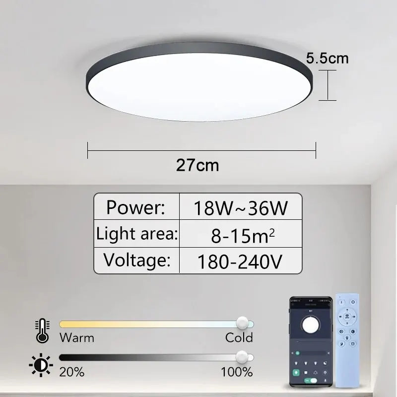 Modern Smart Dimmable LED Ceiling Light with App & Remote Control