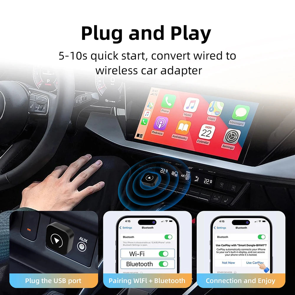 Adapter 2w1 bezprzewodowy carplay i android auto | inteligentny box ai do samochodów
