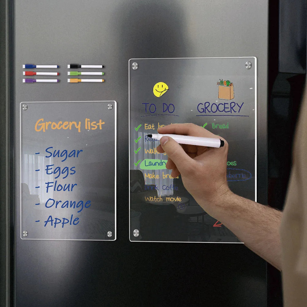 Vabena Clear Acrylic Magnetic Fridge Calendar | Weekly & Monthly Dry Erase Board