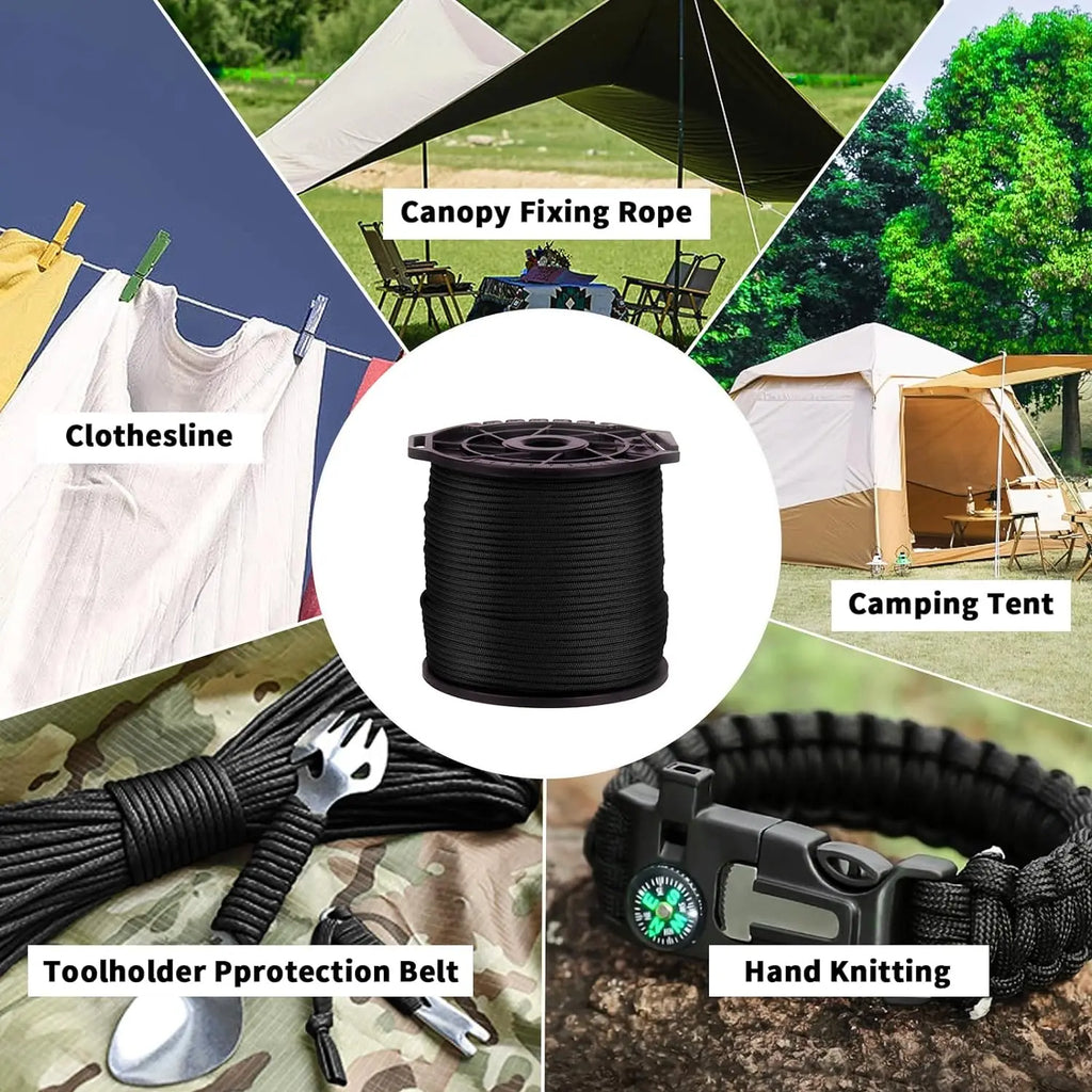 Niezawodna linka spadochronowa paracord 650 lb, 9-rdzeniowa, 4 mm, 100 m – militarna, taktyczna, survivalowa