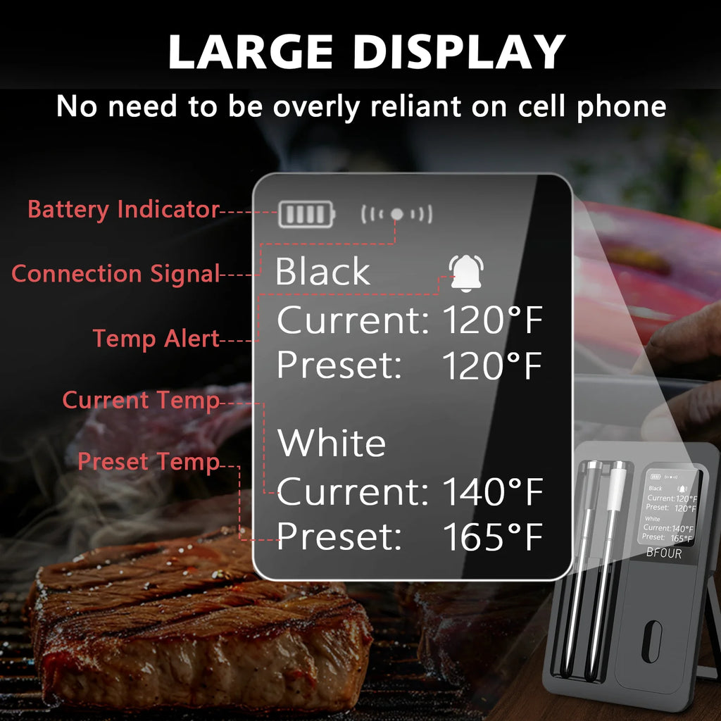 Wireless Bluetooth Meat Thermometer - IP67 Waterproof Probes for Grilling & BBQ