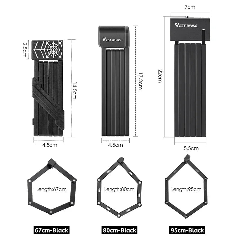 WEST BIKING Foldable Bike & Motorcycle Lock - Key & Password Security